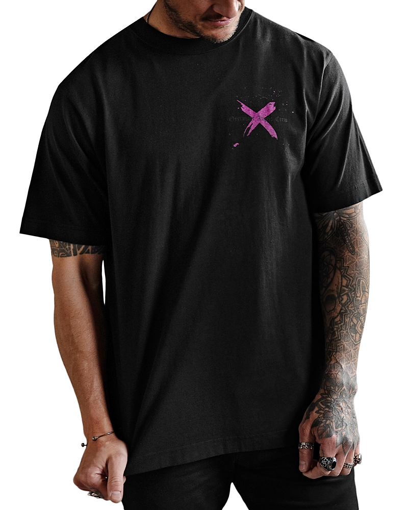 Overnight Angels Crew Short Sleeve X Pink Tee In Black