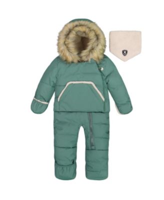 Deux par Deux - Unisex One Piece Hooded Snowsuit Silver Pine Designed for Car Seat - Baby