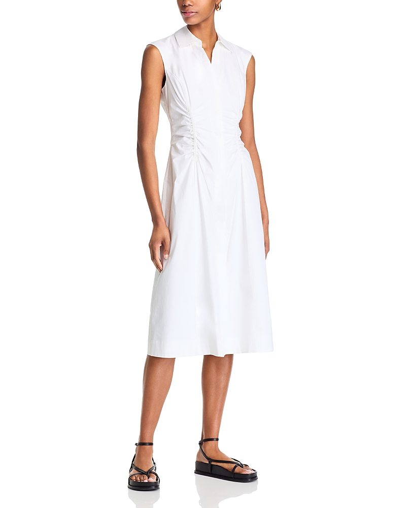 Derek Lam 10 Crosby Nera Ruched Waist Stretch Cotton Sheath Dress In Soft White