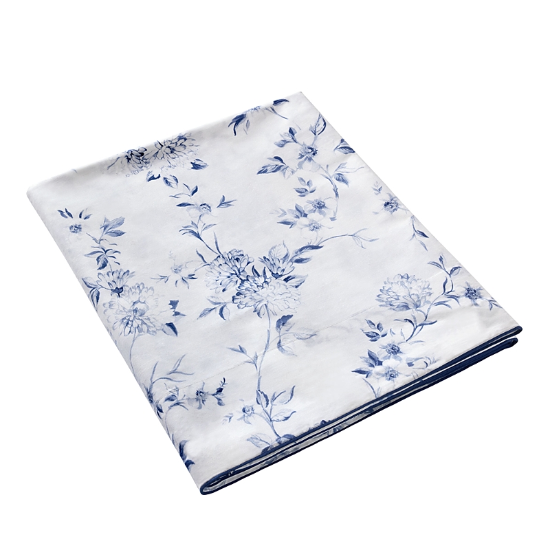 Anne De Solene Malacca Flat Sheet, Queen In Blue On White