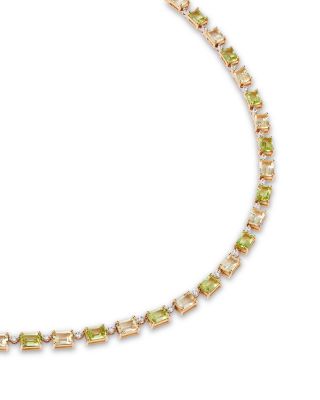 Peridot, Lemon Quartz & Diamond Collar Necklace in 14K Yellow Gold, 17"