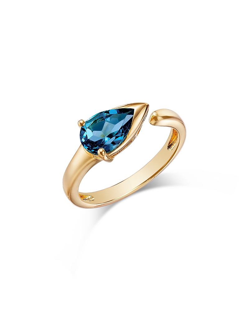 Bloomingdale's Fine Collection London Blue Topaz Pear Cuff Ring In 14k Yellow Gold In Blue