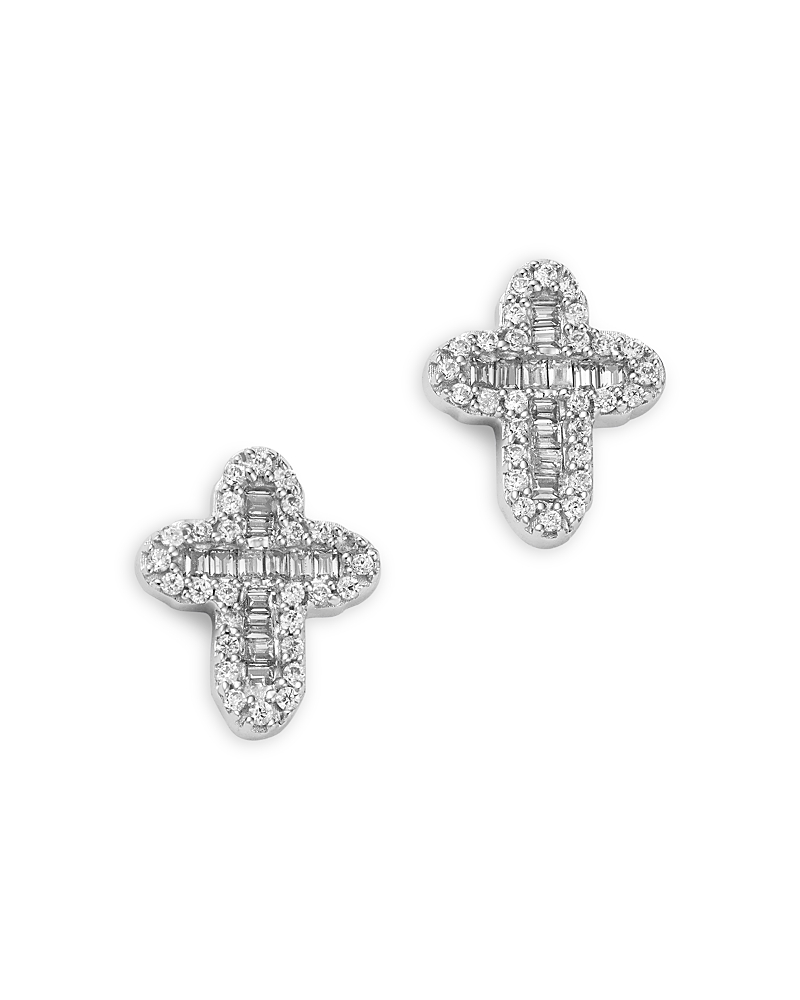 BLOOMINGDALE'S FINE COLLECTION DIAMOND CROSS STUD EARRINGS IN 14K WHITE GOLD, 0.27 CT. T. W.