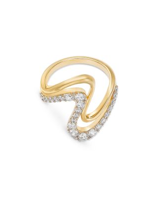 Diamond Double Wave Ring in 14K Yellow Gold, 1.0 tcw