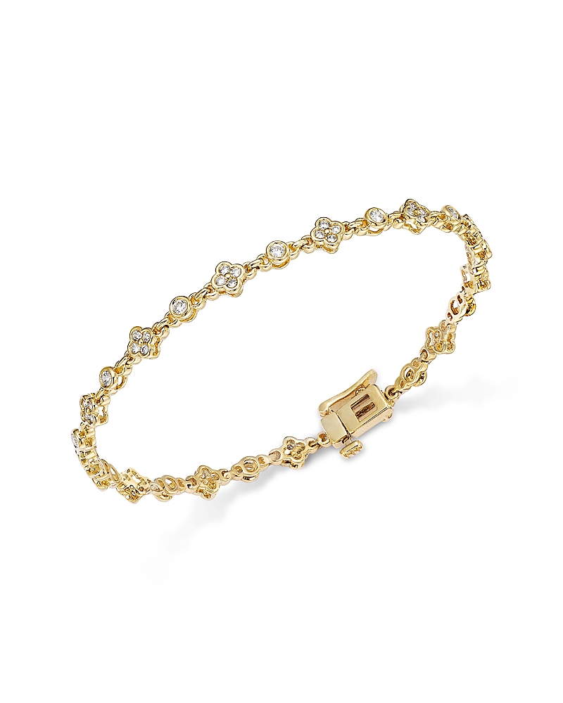 Bloomingdale's Fine Collection Diamond Clover Station Tennis Bracelet in 14K Yellow Gold, 1.0 tcw