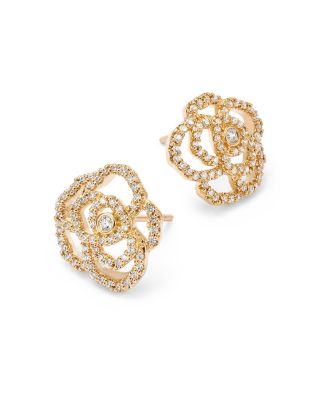 Diamond Flower Earrings in 14K Yellow Gold, 0.50 tcw