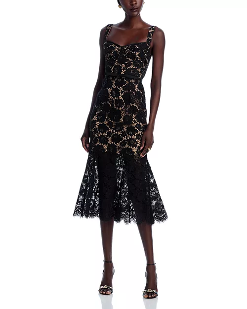 black fine lace midi dress