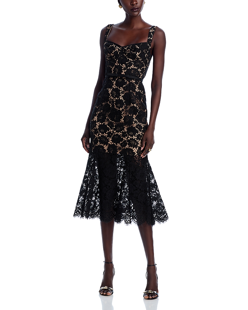 Self-portrait Fine Lace Midi Dress In Black