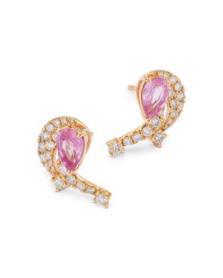 Pink Sapphire & Diamond Stud Earrings in 14K Yellow Gold 