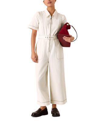 Petite Denim Pintuck Belted Jumpsuit