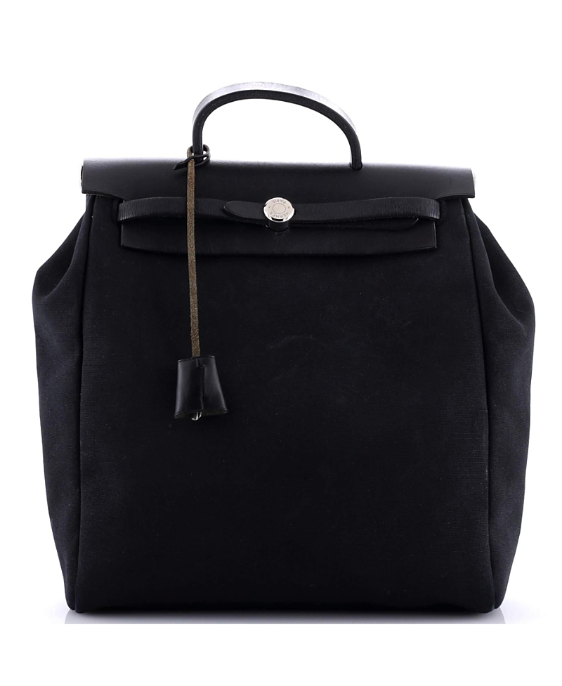 Pre-owned Pre-owned Hermes Hermes Herbag A Dos Zip Backpack Toile And Leather In Black