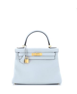 Pre-Owned HERMÈS - Kelly 28 Handbag Blue Clemence with Gold Hardware