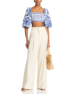 Linen Balloon Sleeve Cropped Top