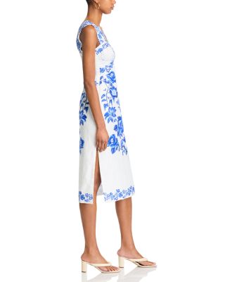 Blue Floral Cascade Wavy Sleeveless Dress