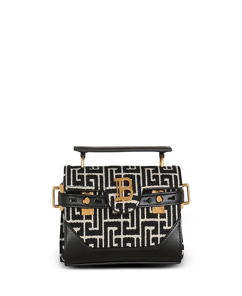 Balmain Women's B-buzz 19 Leather Bag With Jacquard Monogram In Black