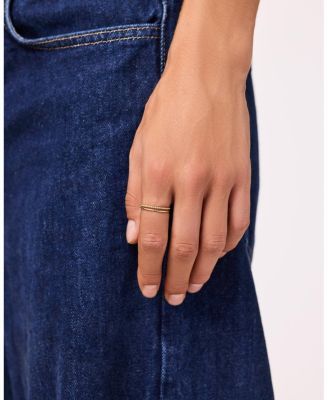 Gold Band Bead Two Ring Set