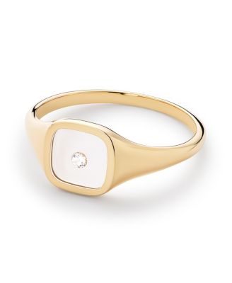  Solid Yellow Gold Floating Lab-Grown Diamond Signet Ring