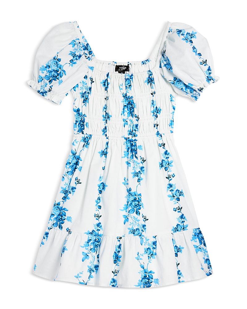 Shop Aqua Girls' Puff Sleeve Fit & Flare Dress, Little Kid, Big Kid - Exclusive In Blue