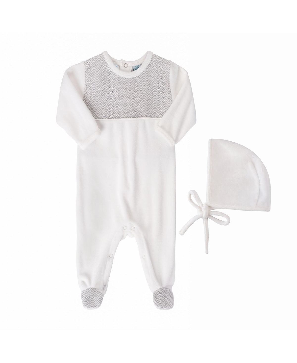 Feltman Brothers Unisex Chevron Velour Romper with Bonnet - Baby