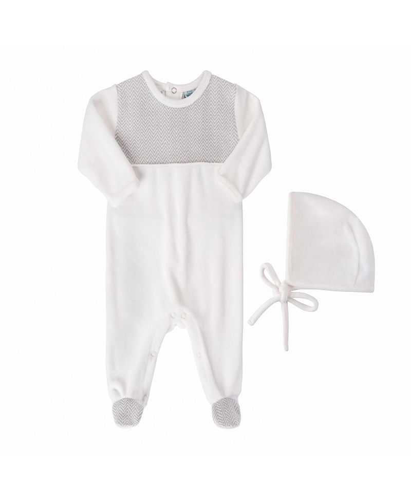 Feltman Brothers Unisex Chevron Velour Romper With Bonnet - Baby In Grey
