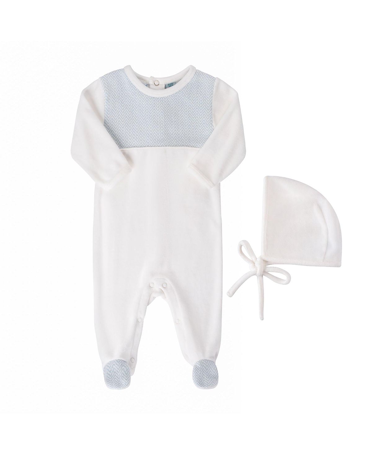 Feltman Brothers Unisex Chevron Velour Romper with Bonnet - Baby