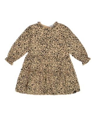Deux par Deux - Girls' Long Sleeve Viscose Printed Leopard Dress with Frill - Big Kid