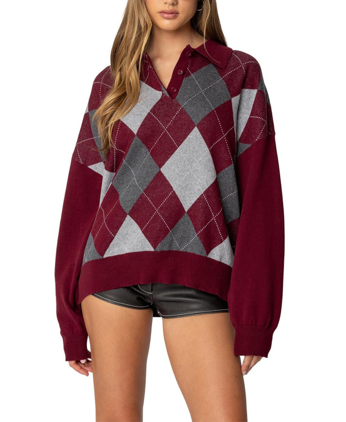 Argyle Oversized Polo Sweater