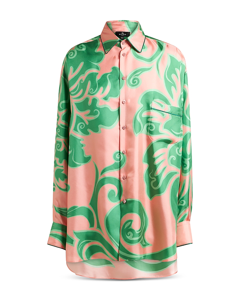Etro Pink Silk Shirt With Green Print Women In Print On Pink