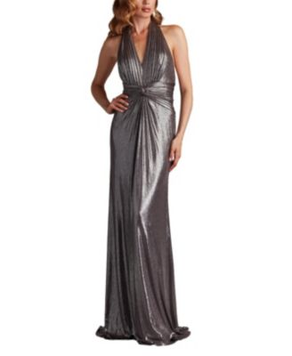 Mona Pleated Metallic Halter Gown