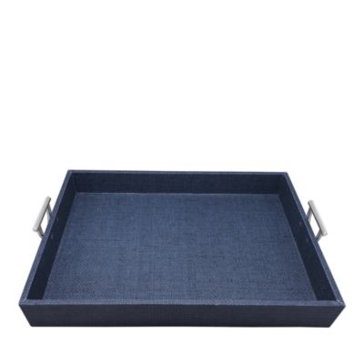 Mariposa - Faux Grasscloth Tray with Metal Handles