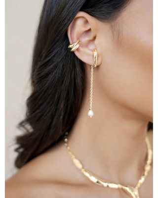 Lux Cultured Freshwater Pearl Linear Drop Earrings in 18K Gold Plated