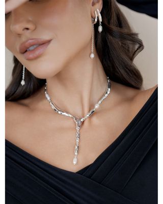 Linear Lux Silver Plated Freshwater Pearl Drop Earrings, 2.9"L