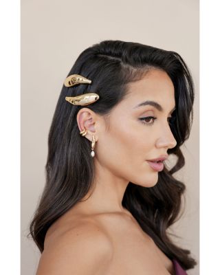 Liquid Lux Hair Barrettes in Gold Tone, Set of 2
