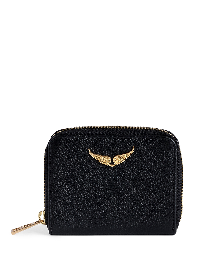 Zadig & Voltaire Zadig Voltaire Logo Plaque Zip-around Mini Wallet In Noir Gold