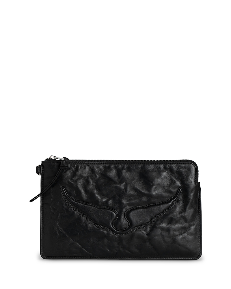 Zadig & Voltaire Angel Wings Burnished Leather Clutch In Noir