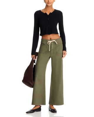 Ari High Rise Drawstring Wide Leg Jeans in Vintage Forester Green