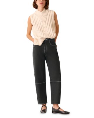 Contrast Stitch Barrel Leg Jeans in Black/White