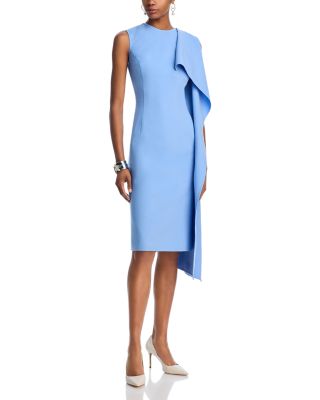 Oscar de la Renta - Sleeveless Ruffle Detail Drape Wool Dress