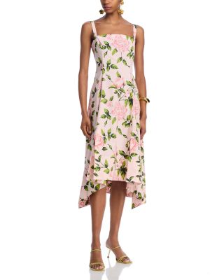 Oscar de la Renta - Sleeveless Square Neck English Roses Poplin Dress