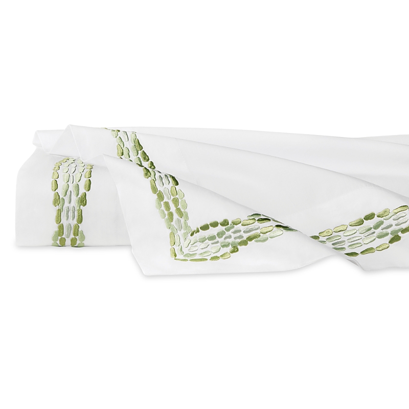 Sferra X Scalamandre Cobblestones Flat Sheet, Twin In White/green