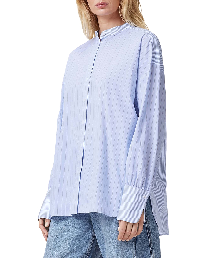 Allsaints Womens Pastel Blue Ana Stripe-pattern Cotton Shirt In Pastel Blue