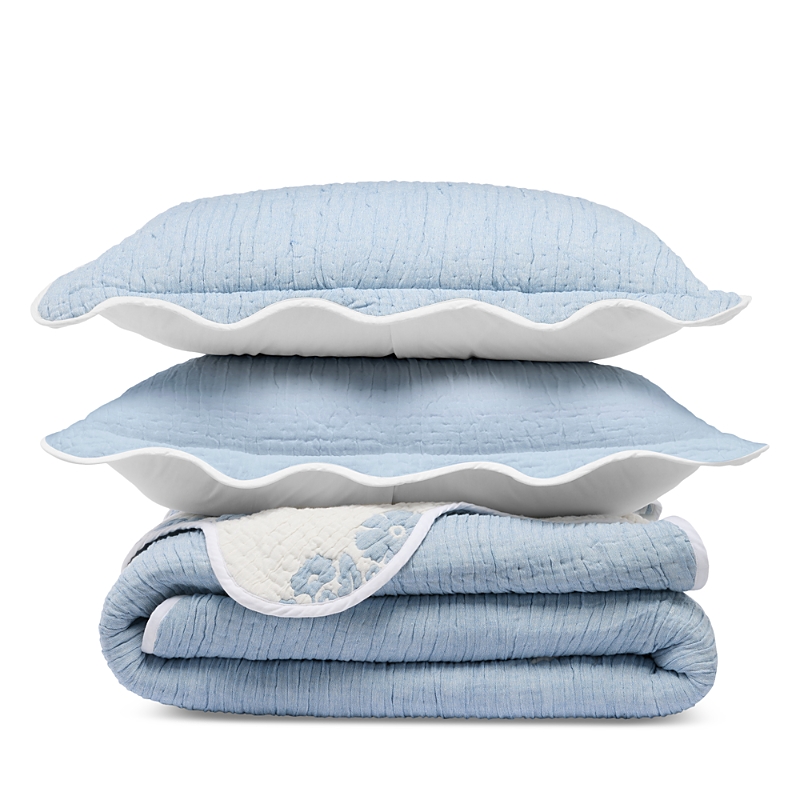 Aqua Floral Scalloped Reversible Quilt Set, Full/queen - Exclusive