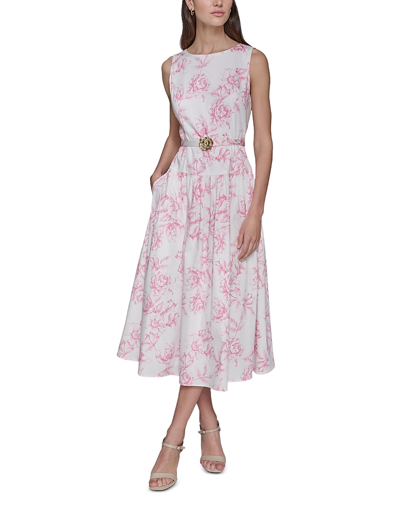 Karl Lagerfeld Printed Sleeveless Midi Dress In Soft White/pink Sherbert