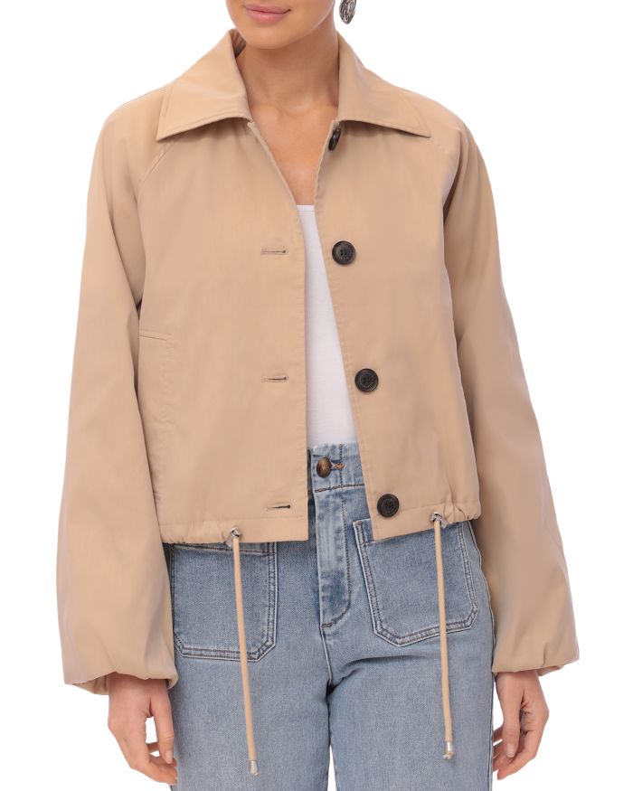 Button Front Cropped Trench Jacket