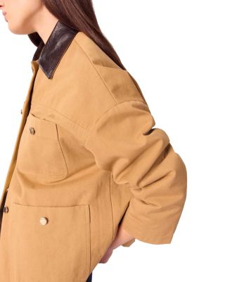 Leather Collar Cotton Coat