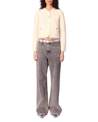 Short Tweed Effect Crewneck Cardigan