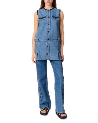 Denim Dress with Embroidered Trim