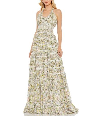 Mac Duggal - Cross Back Floral Ruffle Tiered Smock Dress