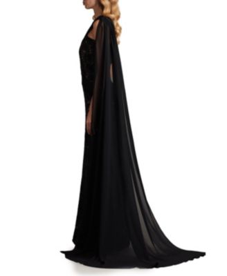 Eamon Draped Sleeve Sequin Embroidered Gown