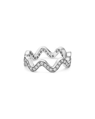 Sterling Silver Caviar Spark Diamond Wavy Eternity Band